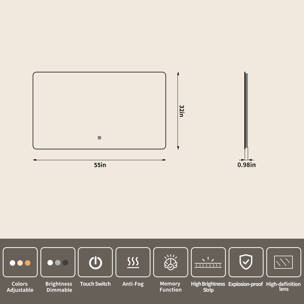 Yishare Rectangular Frameless Defogging Explosion-Proof Radar-Sensing Bathroom Mirror