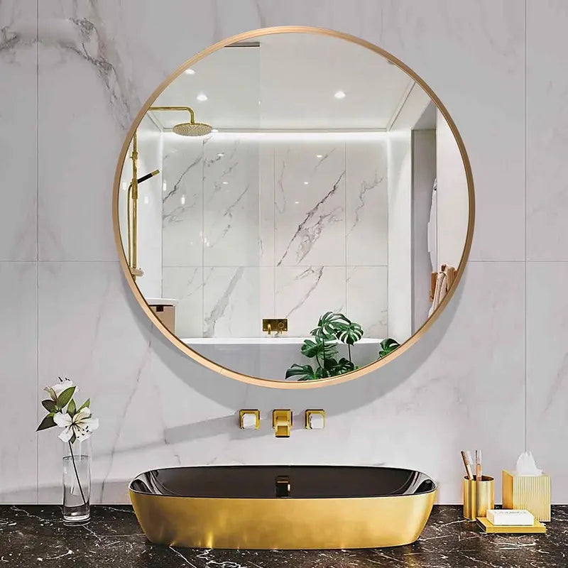 Nordic Style Aluminium Alloy Frame round Bath Mirror Illuminated Wall Mounted Makeup Bathroom Mirrors Home Decoration
