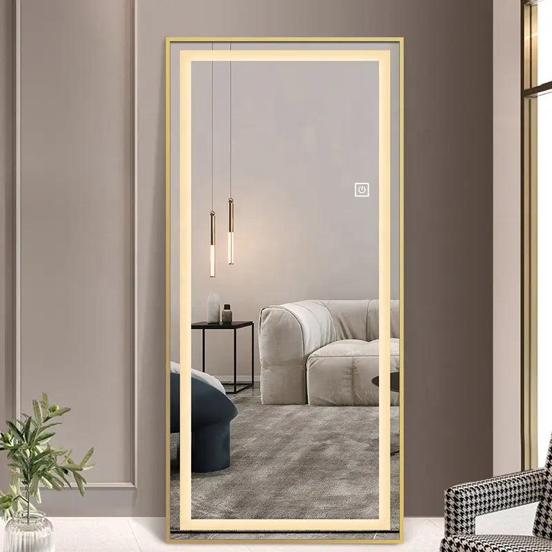 Factory Direct Sale Aluminium Alloy Frame Rectangular Full Body Mirror with Touch LED Bedrroom Dressing Mirrors Wall Usage