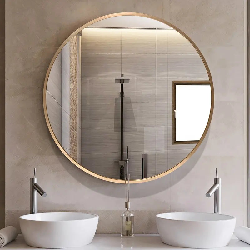 Nordic Style Aluminium Alloy Frame round Bath Mirror Illuminated Wall Mounted Makeup Bathroom Mirrors Home Decoration