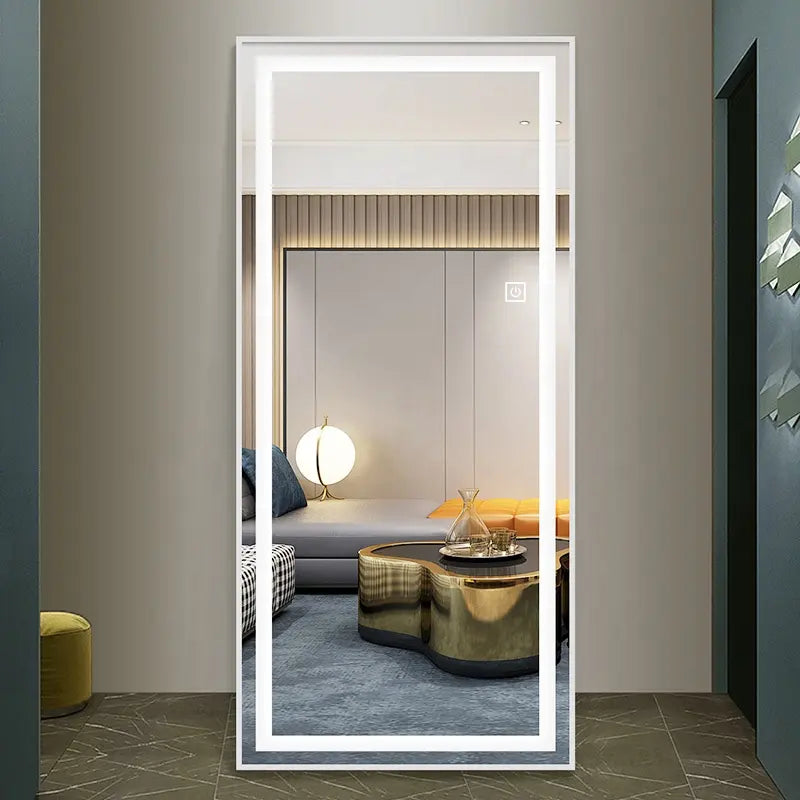 Factory Direct Sale Aluminium Alloy Frame Rectangular Full Body Mirror with Touch LED Bedrroom Dressing Mirrors Wall Usage
