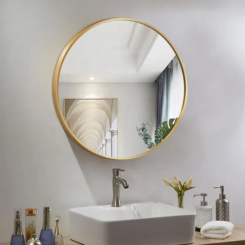 Nordic Style Aluminium Alloy Frame round Bath Mirror Illuminated Wall Mounted Makeup Bathroom Mirrors Home Decoration