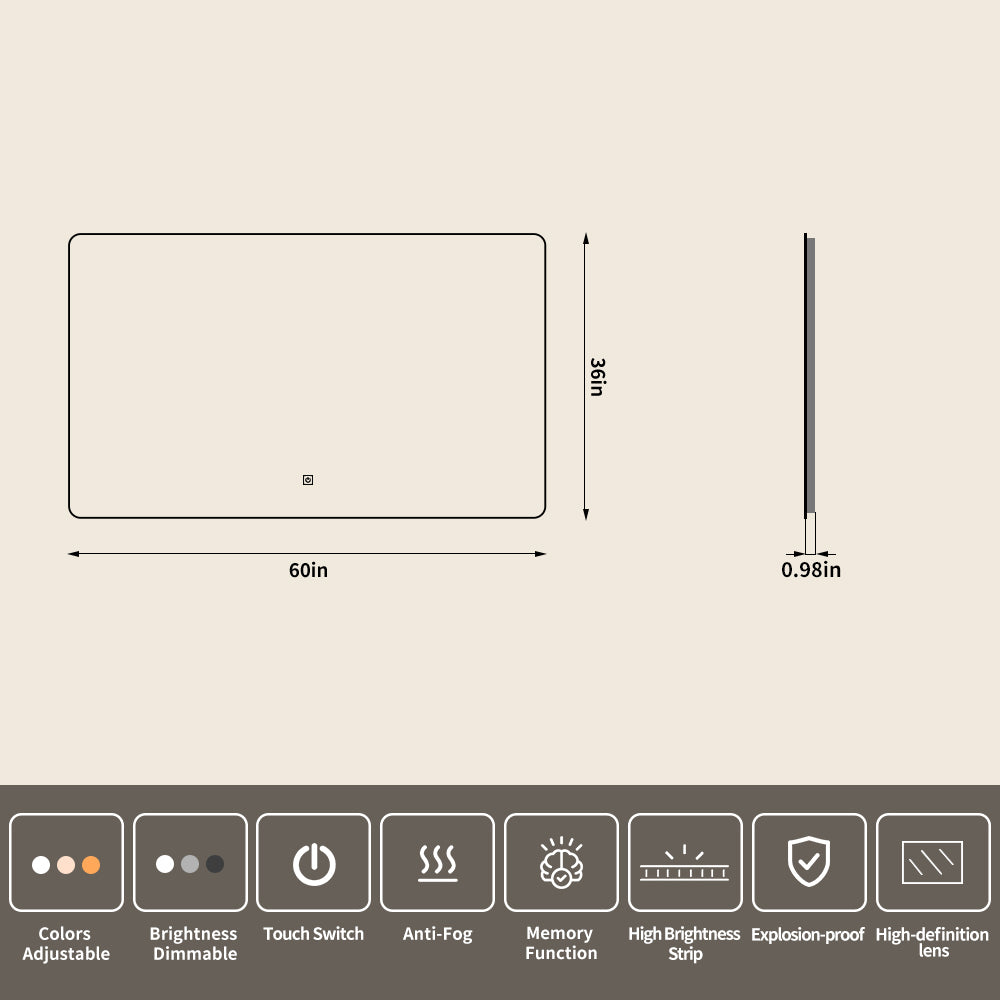 Yishare Rectangular Frameless Defogging Explosion-Proof Radar-Sensing Bathroom Mirror