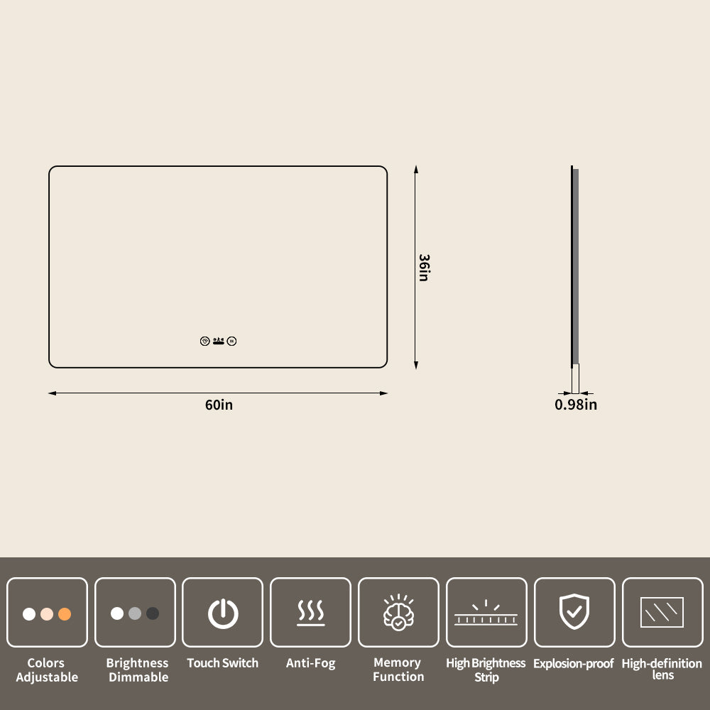 Yishare Rectangular Frameless Defogging Explosion-Proof Radar-Sensing Bathroom Mirror
