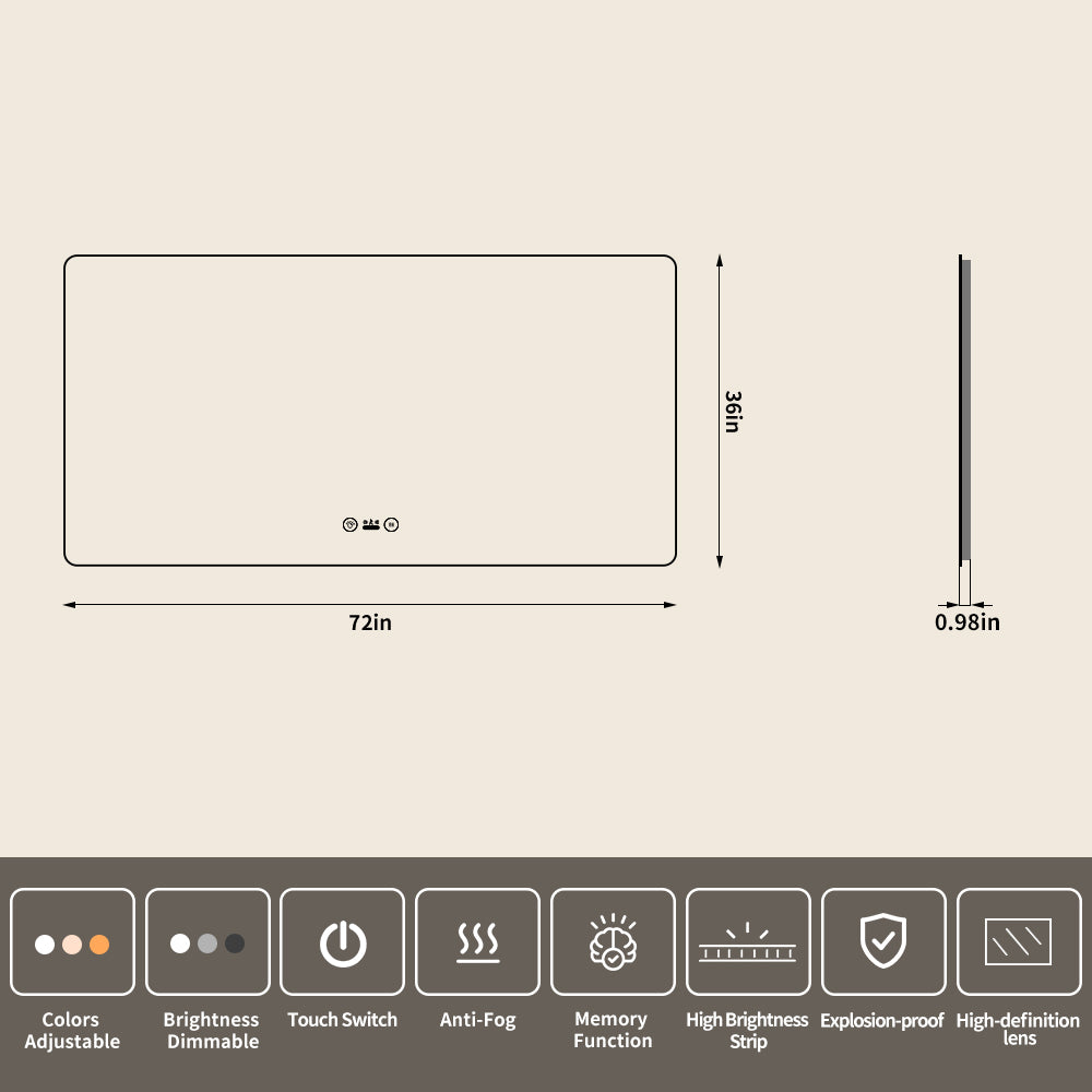 Yishare Rectangular Frameless Defogging Explosion-Proof Radar-Sensing Bathroom Mirror