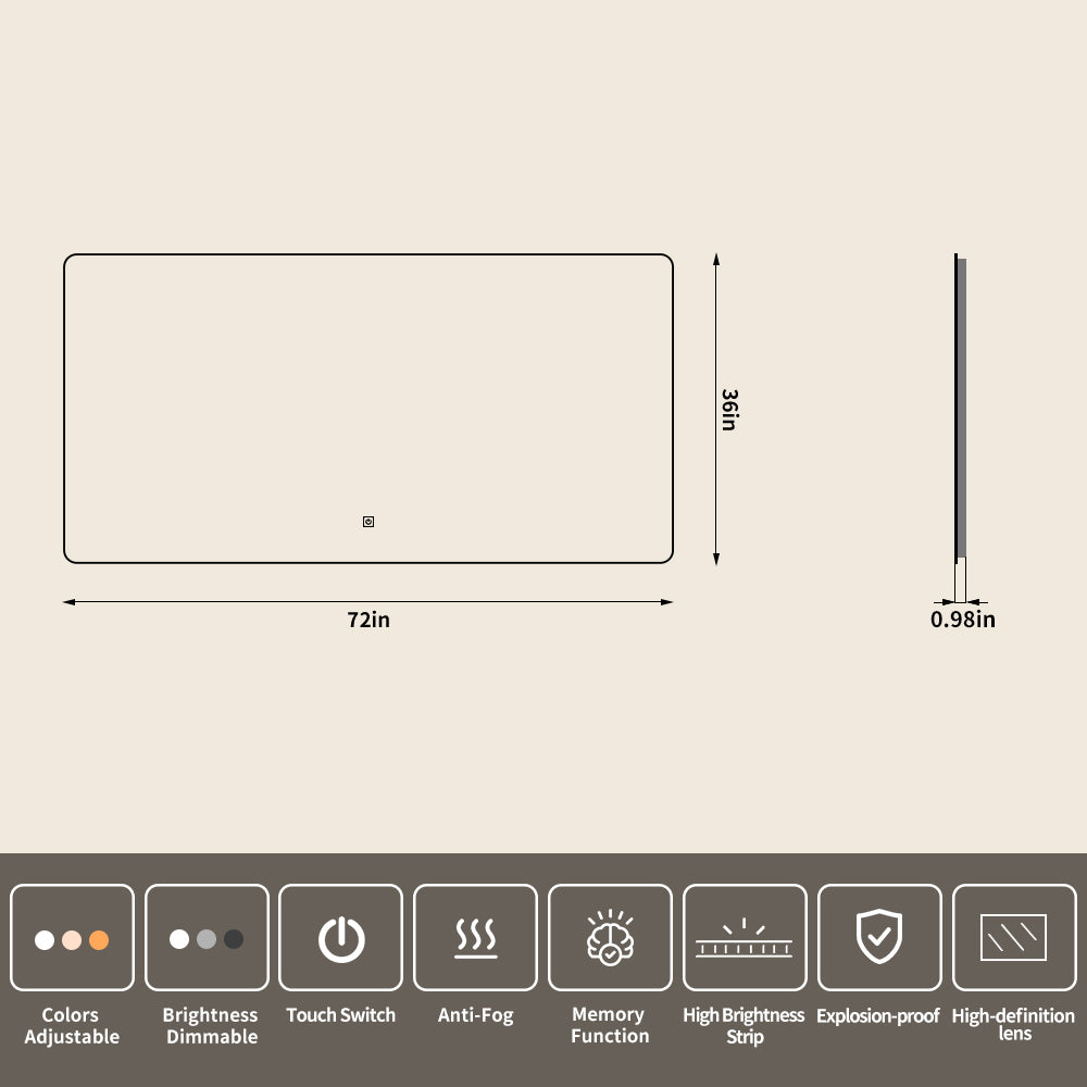 Yishare Rectangular Frameless Defogging Explosion-Proof Radar-Sensing Bathroom Mirror