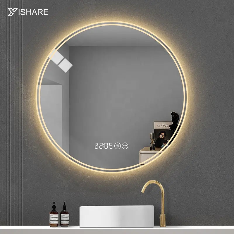 Classic modern round bathroom mirror smart LED lighting backlit transparent mirror on the market classic design modern bathroom mirror