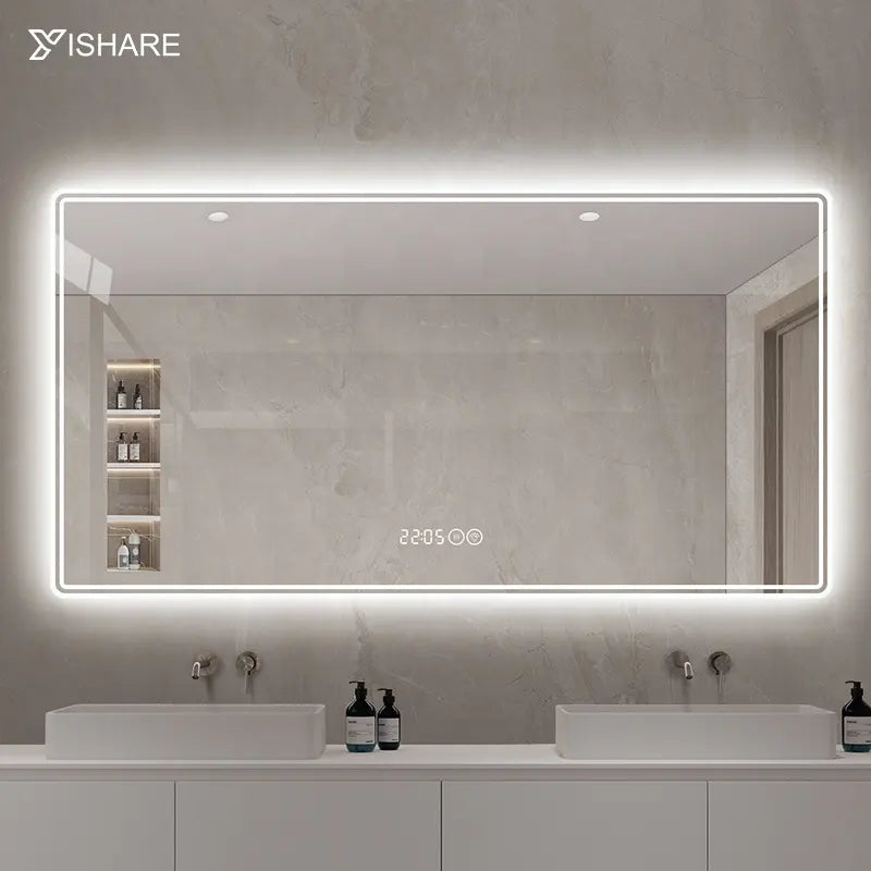 Factory Direct Sell Compact Illuminated Energy Efficient Clock Bathroom Vanity Lighted Mirror for Home Hotel Project