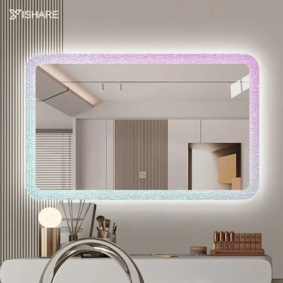 Yishare Led Bathroom Beauty Hair Salon Acrylic Colorful Frame Mirrors With Led Lights Home Decor