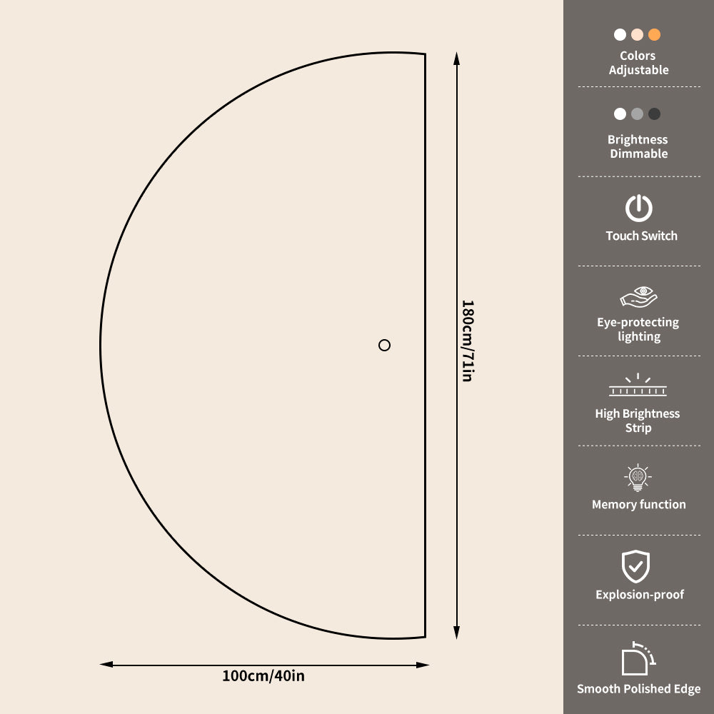 Yishare Semi-Circular Frameless LED Smart Full-Length Mirror
