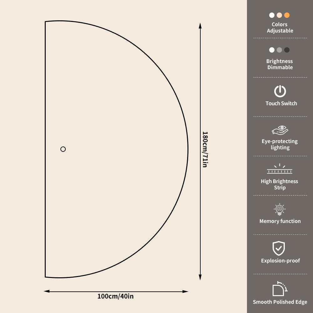 Yishare Semi-Circular Frameless LED Smart Full-Length Mirror