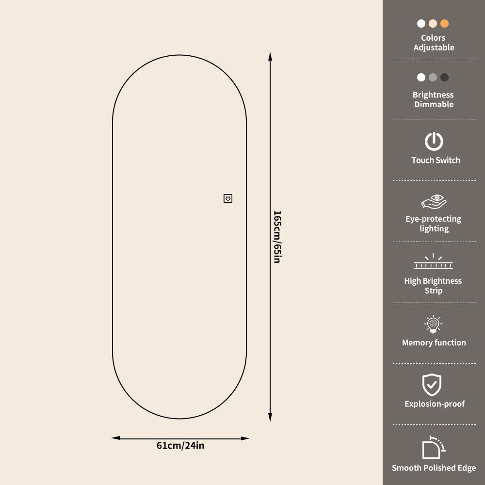 Yishare LED Runway-shaped Frameless Explosion-proof Full-length Mirror