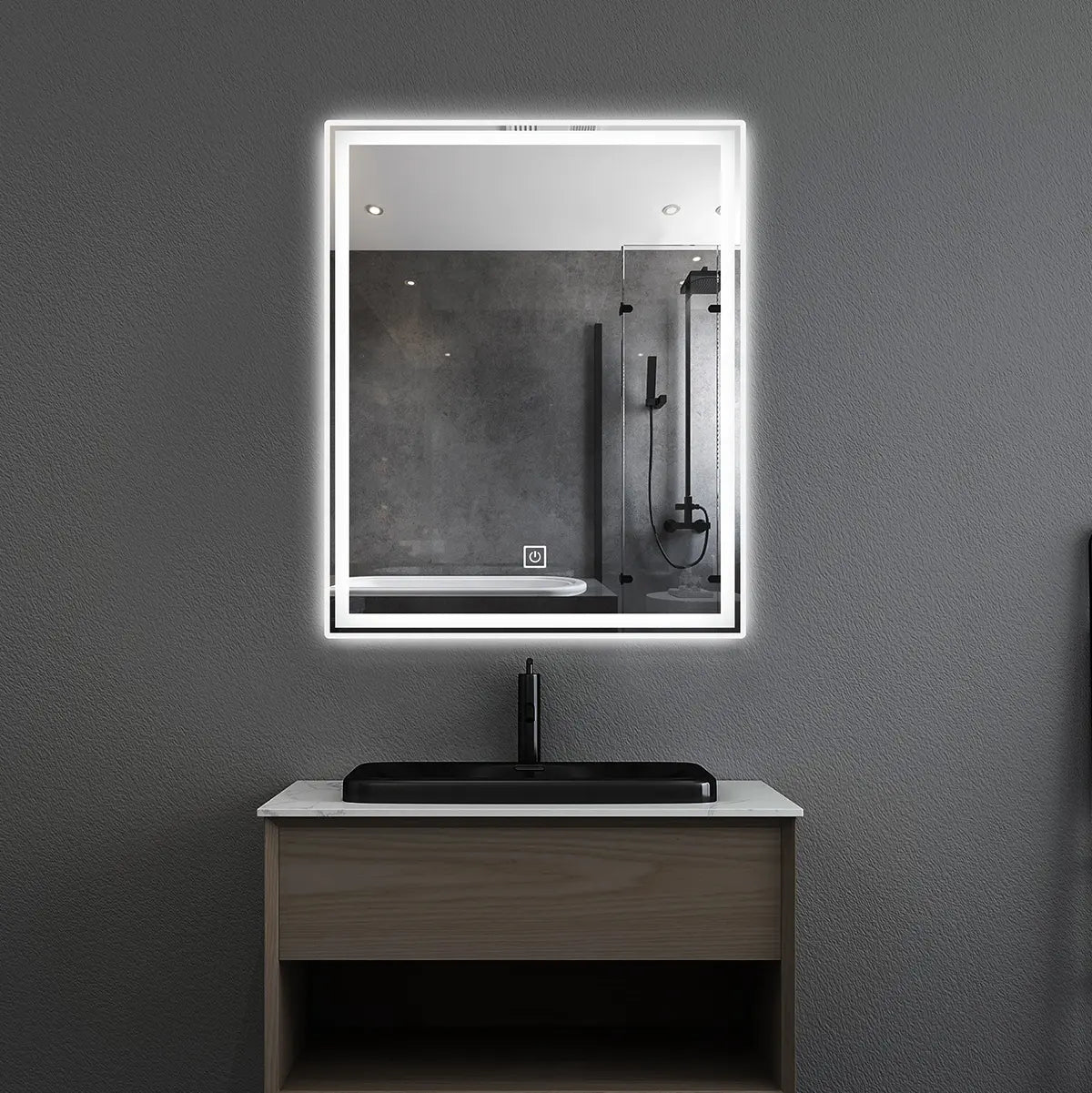LED backlit makeup mirror with light anti-fog dimmable touch button waterproof horizontal/vertical lighting bathroom mirror