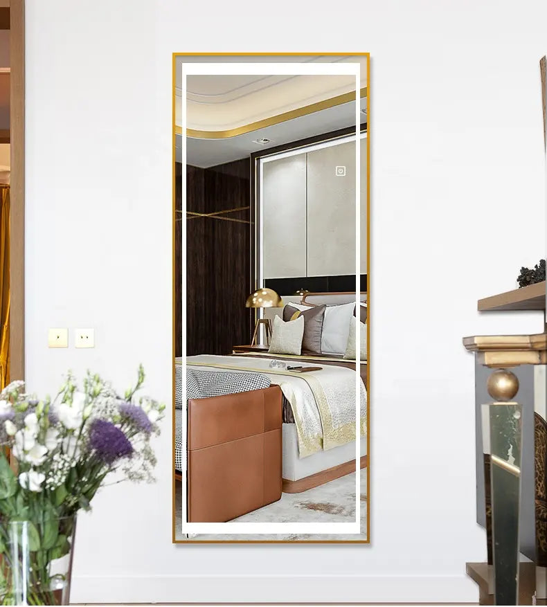 Wholesale Modern Design Rectangle-Shaped LED Illuminated Dressing Mirror with 3 Colors Aluminum Lenses for Home & Hotel Use