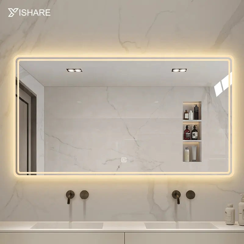 Factory Direct Sell Compact Illuminated Energy Efficient Clock Bathroom Vanity Lighted Mirror for Home Hotel Project