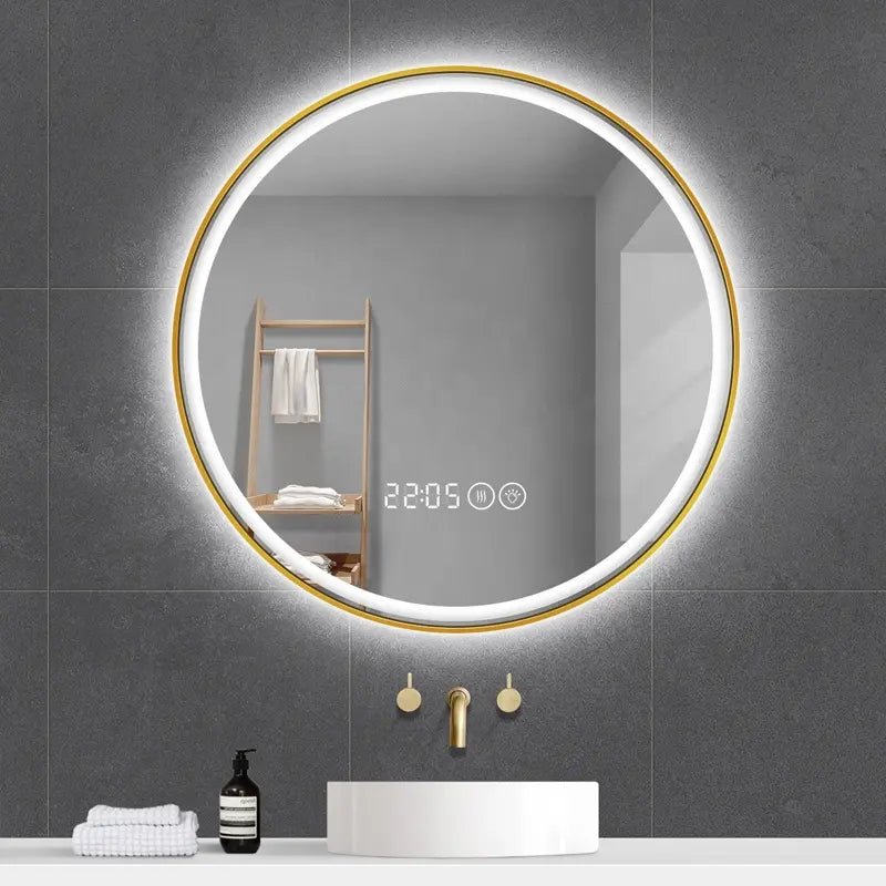 Modern Home Hotel Decorative Aluminium Alloy Frame Round Wall Mirrors Illuminated Smart Led Bathroom Mirrors