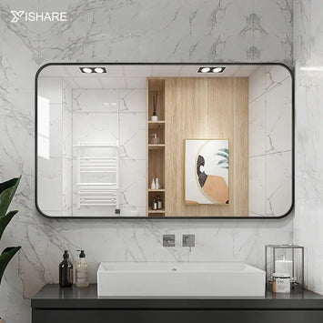 High Quality Light Luxury Rectangle Shape Wall-Mounted Bathroom Mirrors Modern Aluminium Alloy Frame for Home Hotel Decorative