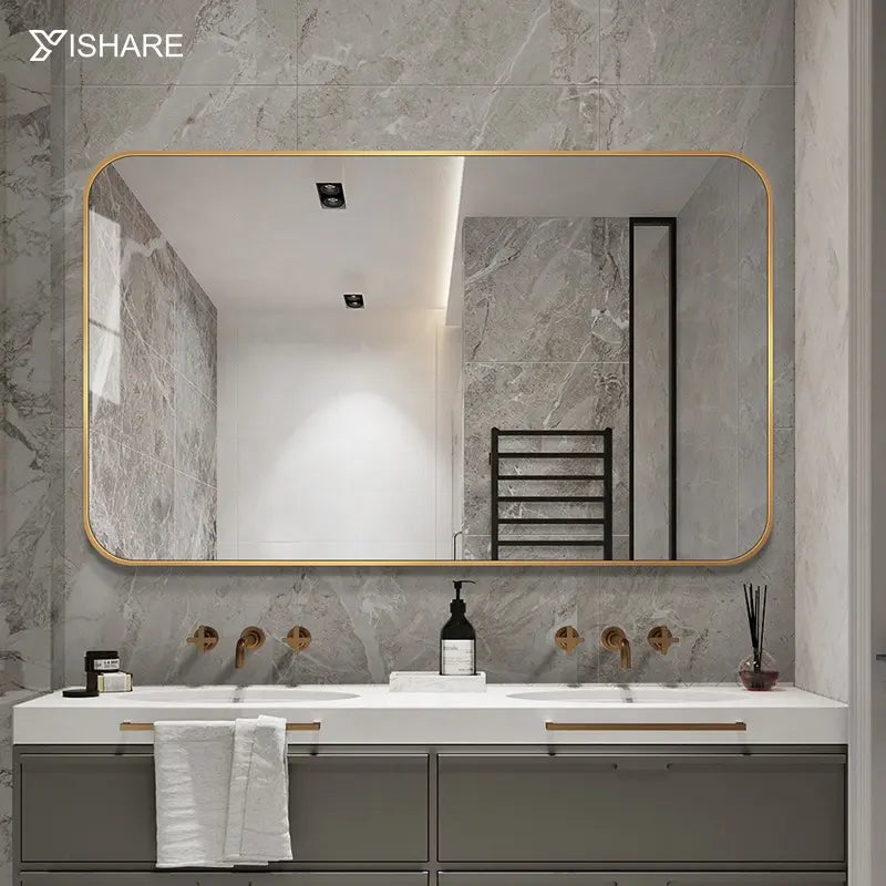 High Quality Light Luxury Rectangle Shape Wall-Mounted Bathroom Mirrors Modern Aluminium Alloy Frame for Home Hotel Decorative
