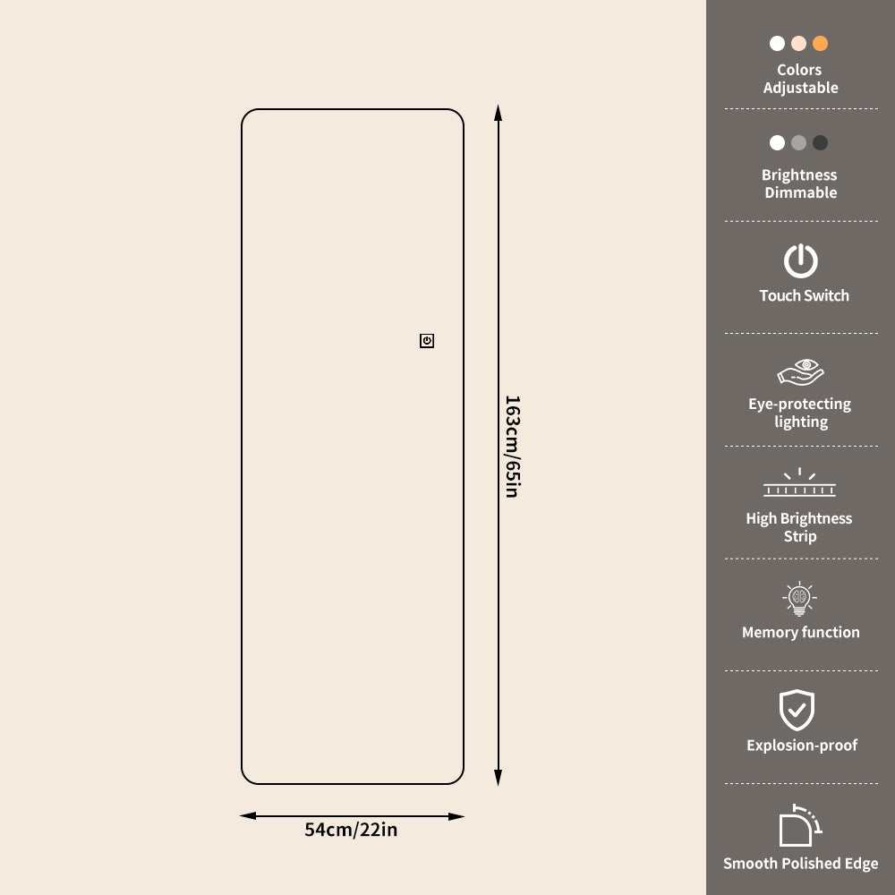 Yishare Radar-Sensing Frameless Backlit Explosion-Proof Full-Length Mirror