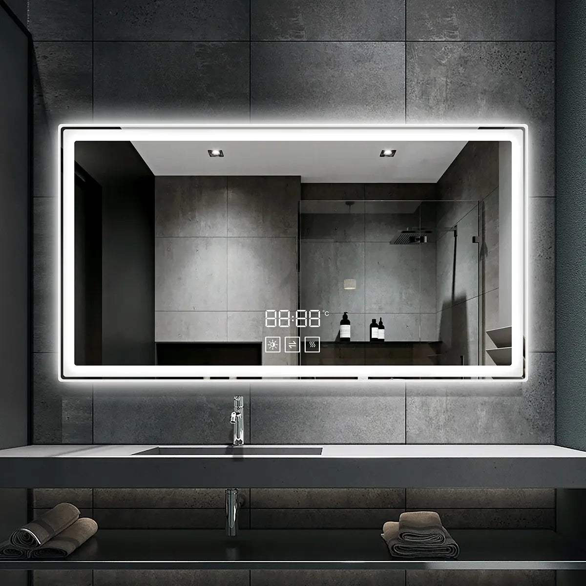 LED backlit makeup mirror with light anti-fog dimmable touch button waterproof horizontal/vertical lighting bathroom mirror