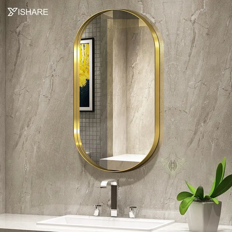 Stainless Steel Frame Illuminated Bathroom Mirror Wall Hanging Home Hotel Decoration Factory Direct Sell Graphic Design Solution
