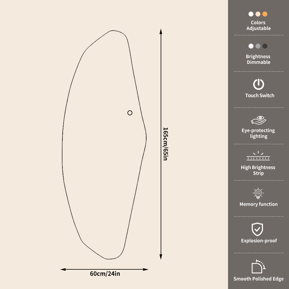 Yishare Dolphin-Shaped Frameless Backlit Explosion-Proof Full-Length Mirror