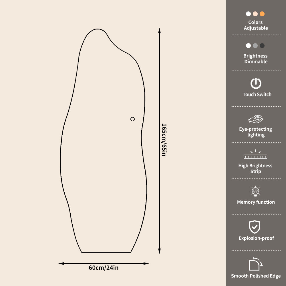 Yishare Dolphin-Shaped Frameless Backlit Explosion-Proof Full-Length Mirror