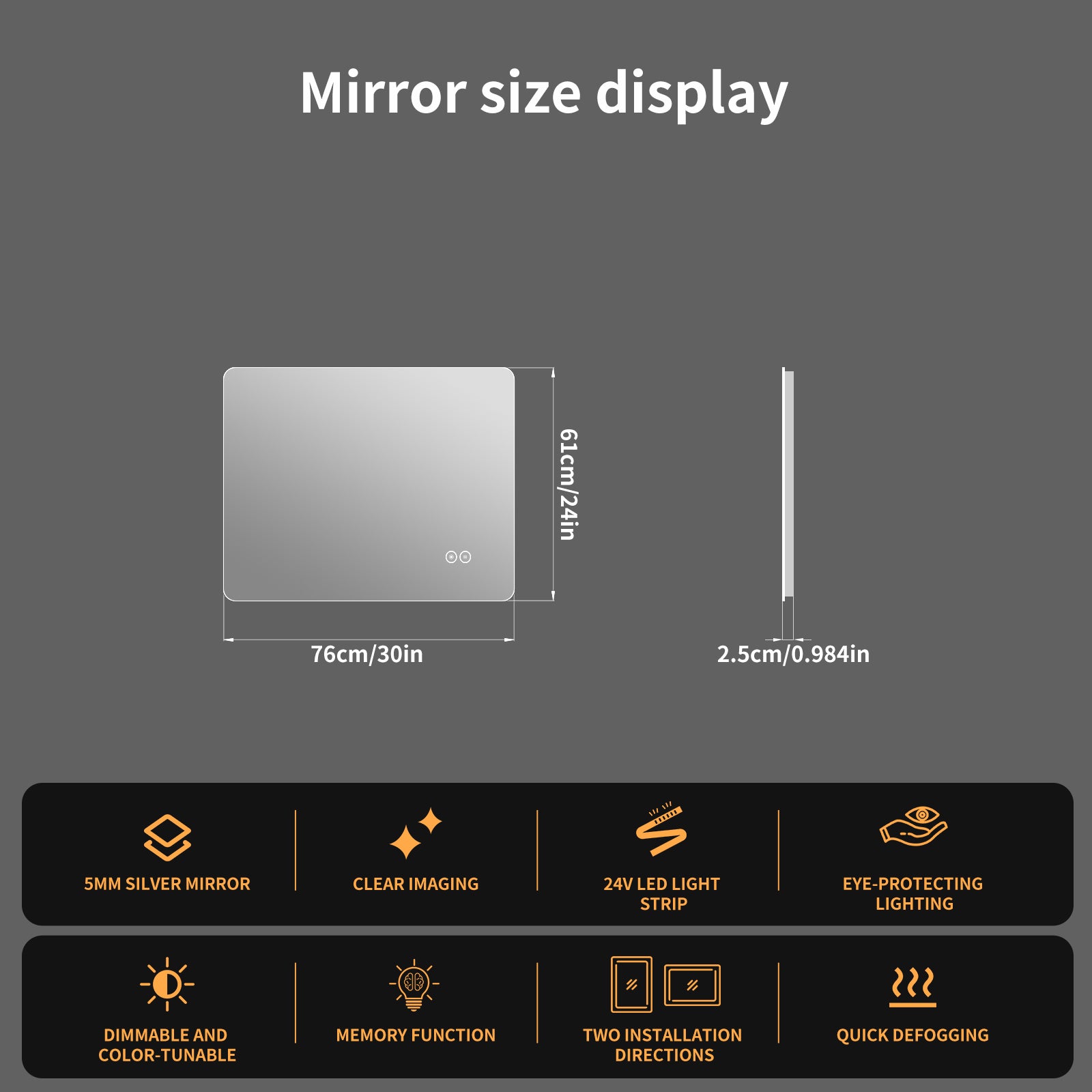 Yishare Rectangular Frameless LED Explosion - Proof and Anti - Fog Wall - Mounted Bathroom Mirror