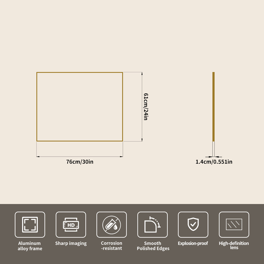 Yishare Rectangular Aluminum-Frame Ultra-Clear Explosion-Proof Bathroom Mirror