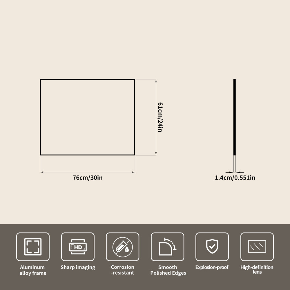 Yishare Rectangular Aluminum-Frame Ultra-Clear Explosion-Proof Bathroom Mirror