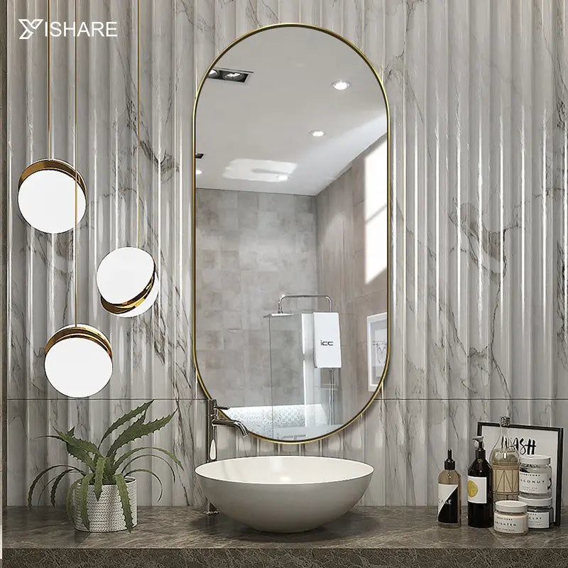 Stainless Steel Frame Illuminated Bathroom Mirror Wall Hanging Home Hotel Decoration Factory Direct Sell Graphic Design Solution