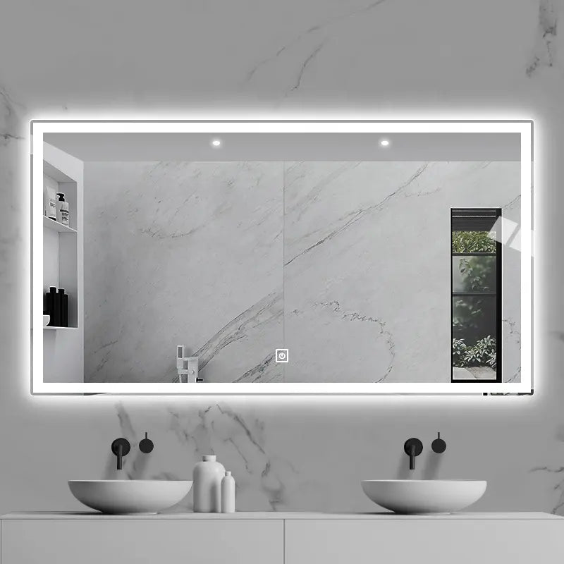 Modern LED backlit rectangular frosted glass mirror with front light for hotel or home use