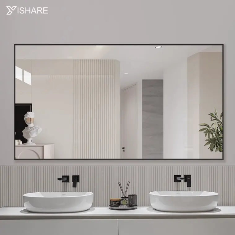Modern Rectangle Aluminum Bathroom Mirror Easy Hanging Installation with Illuminated Feature for Home and Hotel Use