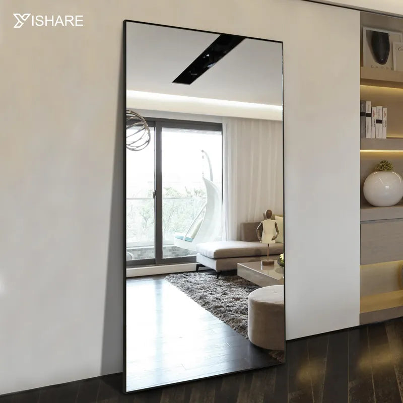 Factory Direct Contemporary Full Length Rectangle Shape Wall-Mounted Glass Mirror Aluminum Alloy Frame Stand Floor Mirror