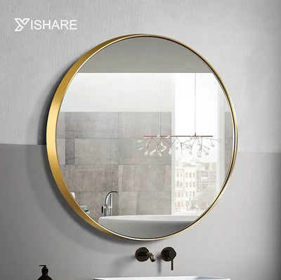 Yishare Nordic Style Home Stainless Steel Frame Rounded Bath Mirrors Shaving Mirror Wall Decorative Circular Bathroom Mirrors