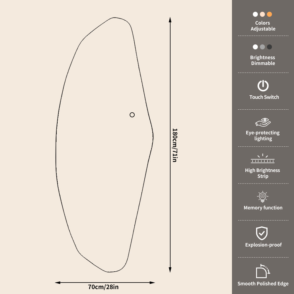 Yishare Dolphin-Shaped Frameless Backlit Explosion-Proof Full-Length Mirror