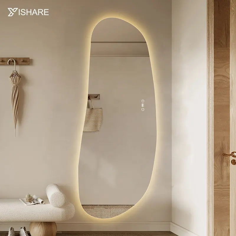Factory Direct Wholesale Extra Large Irregular Silver Mirror Copper Free Art Decor Design Full Length Wall Mounted