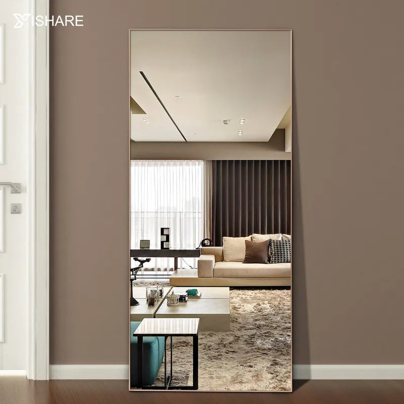 Factory Direct Contemporary Full Length Rectangle Shape Wall-Mounted Glass Mirror Aluminum Alloy Frame Stand Floor Mirror