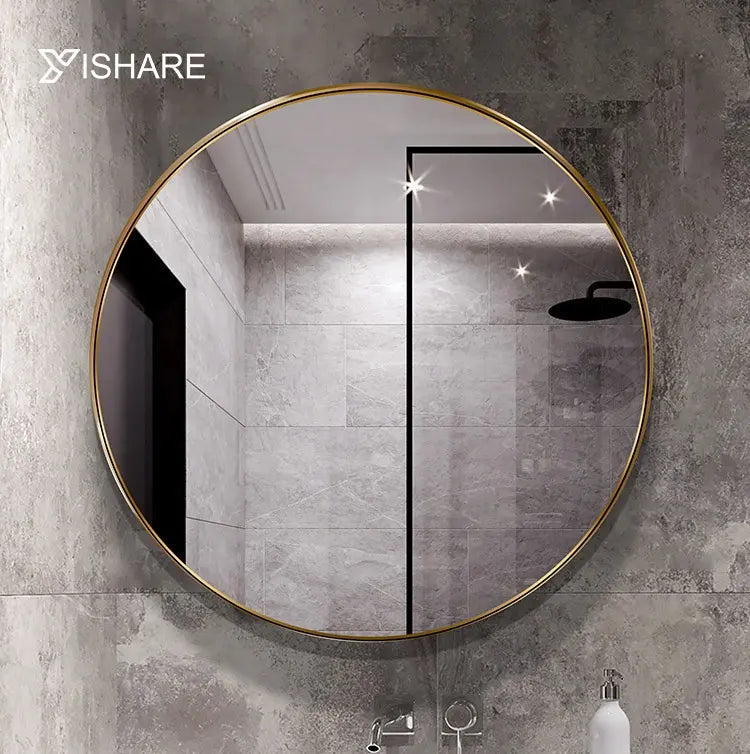 Yishare Nordic Style Home Stainless Steel Frame Rounded Bath Mirrors Shaving Mirror Wall Decorative Circular Bathroom Mirrors