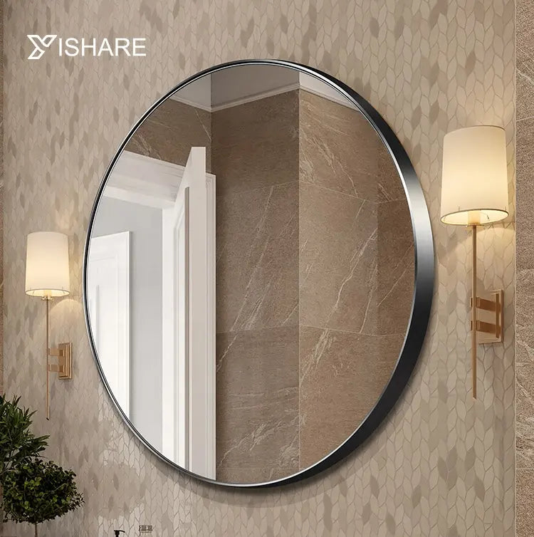 Yishare Nordic Style Home Stainless Steel Frame Rounded Bath Mirrors Shaving Mirror Wall Decorative Circular Bathroom Mirrors