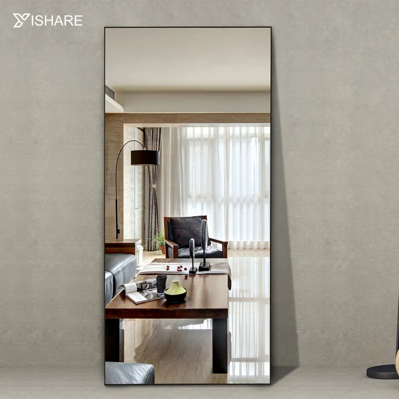 Factory Direct Contemporary Full Length Rectangle Shape Wall-Mounted Glass Mirror Aluminum Alloy Frame Stand Floor Mirror