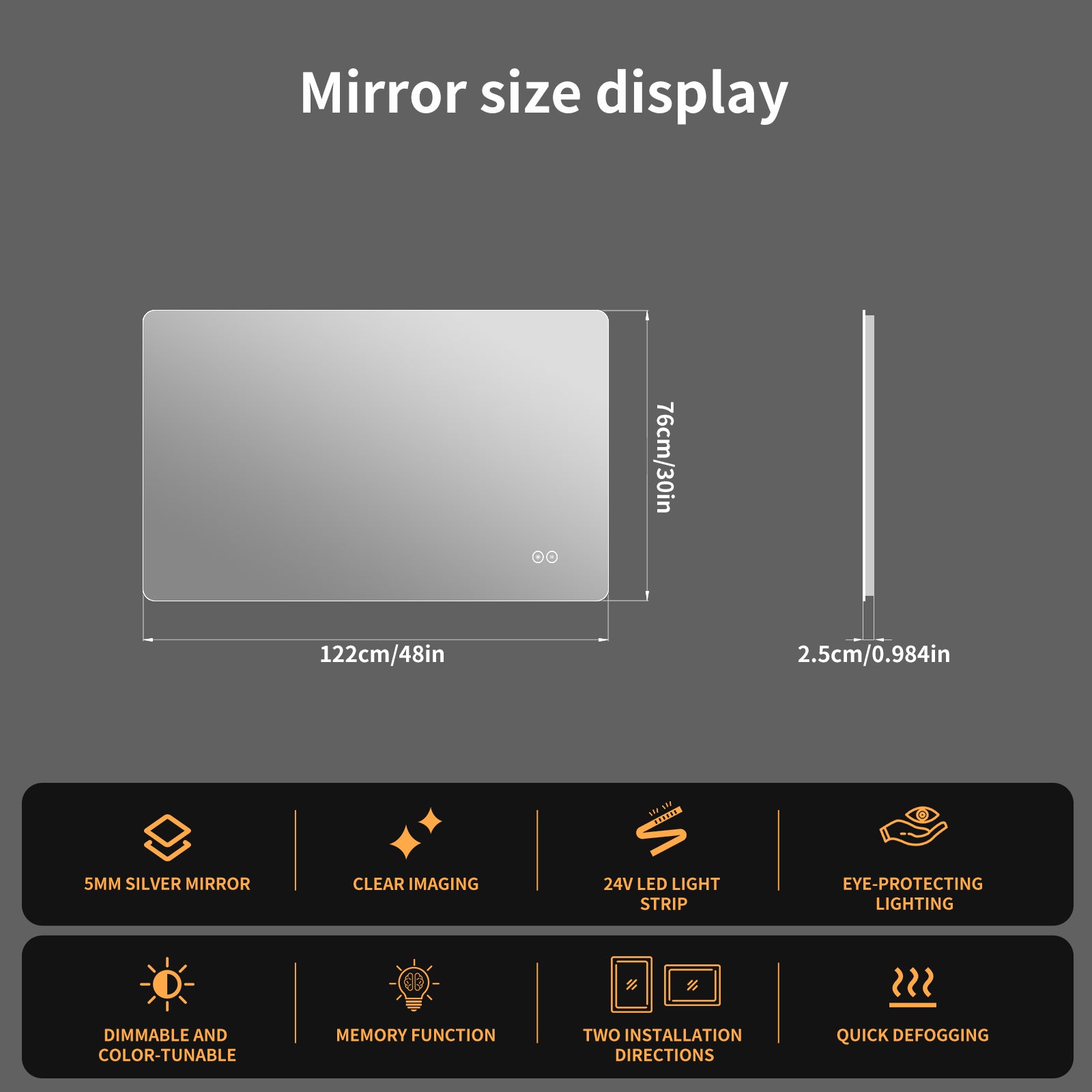 Yishare Rectangular Frameless LED Explosion - Proof and Anti - Fog Wall - Mounted Bathroom Mirror