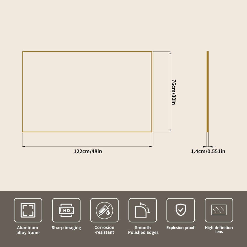 Yishare Rectangular Aluminum-Frame Ultra-Clear Explosion-Proof Bathroom Mirror