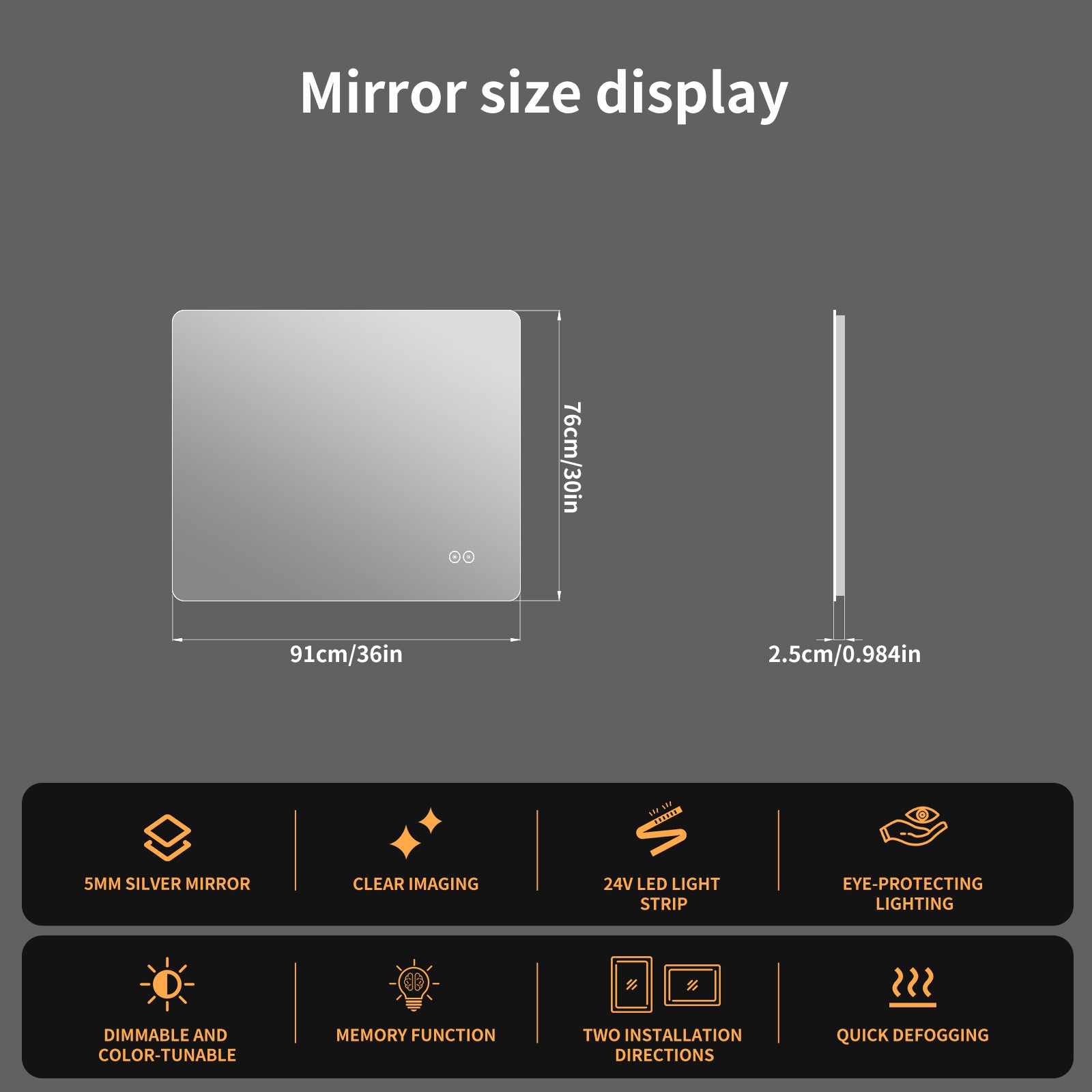 Yishare Rectangular Frameless LED Explosion - Proof and Anti - Fog Wall - Mounted Bathroom Mirror