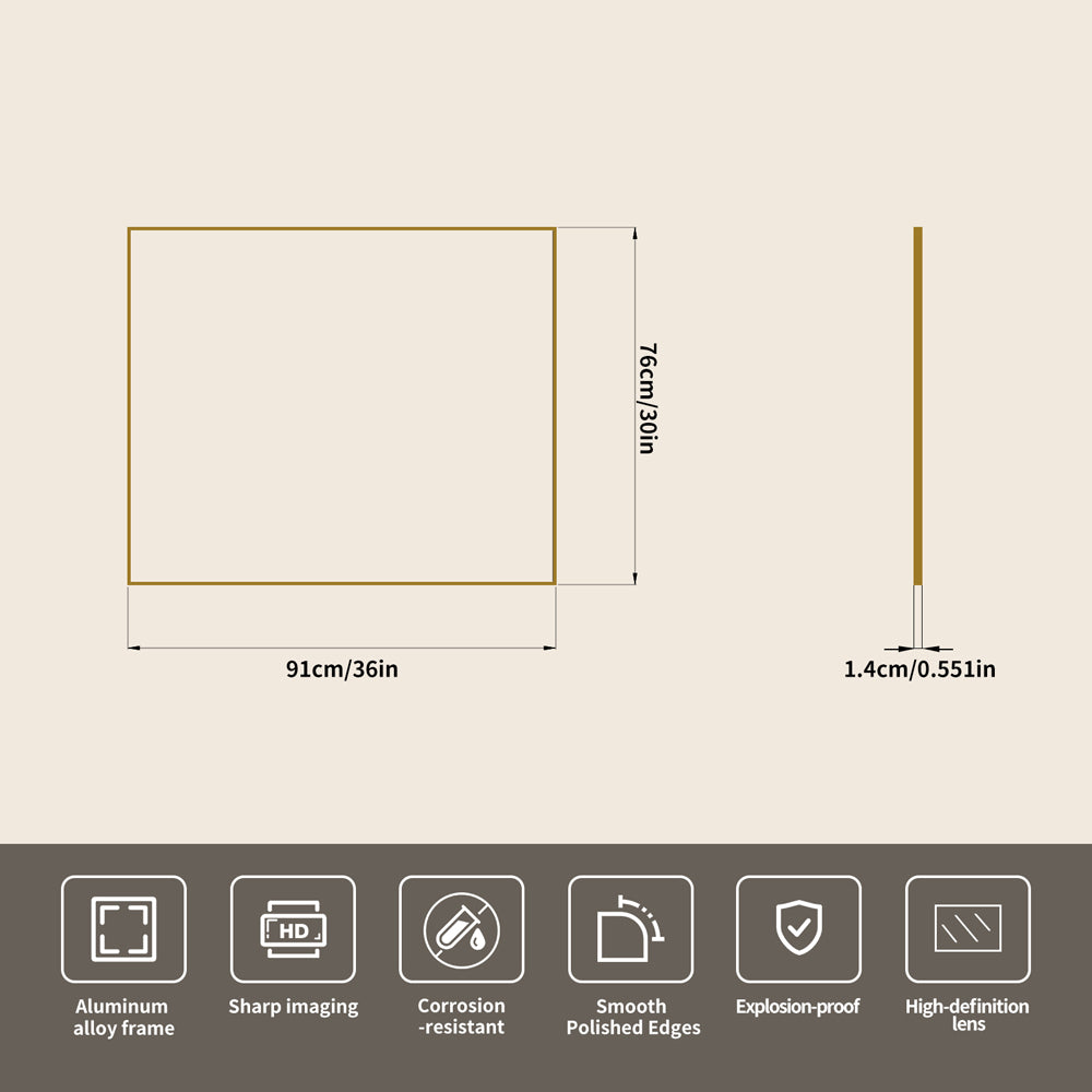 Yishare Rectangular Aluminum-Frame Ultra-Clear Explosion-Proof Bathroom Mirror