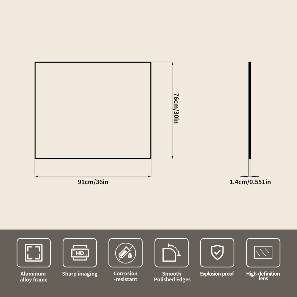 Yishare Rectangular Aluminum-Frame Ultra-Clear Explosion-Proof Bathroom Mirror