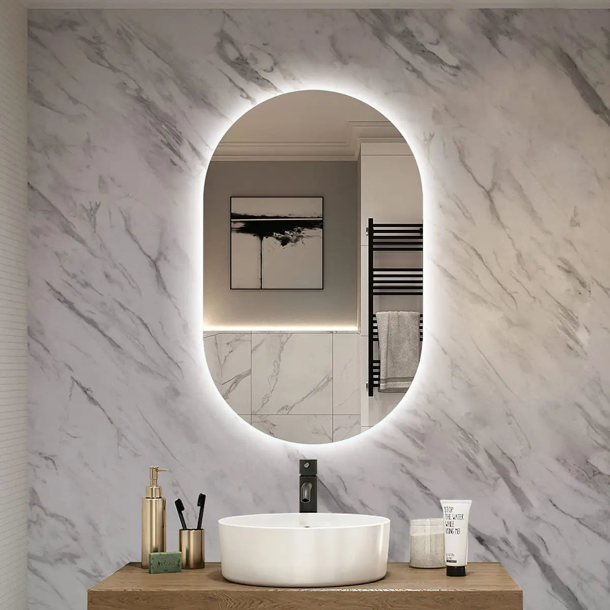 Modern LED Bathroom Wall Mirror Smart Illuminated Home Hotel Decorative Elegant Wall Mounted Hanging Installation Options