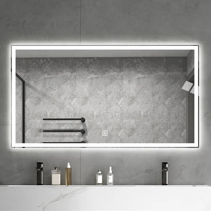 Modern LED backlit rectangular frosted glass mirror with front light for hotel or home use