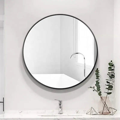 Contemporary Silver Circle Bath Mirror Framed Wall Mounted Hotel House Decoration Bedroom Living Rooms-Easy Hanging Installation