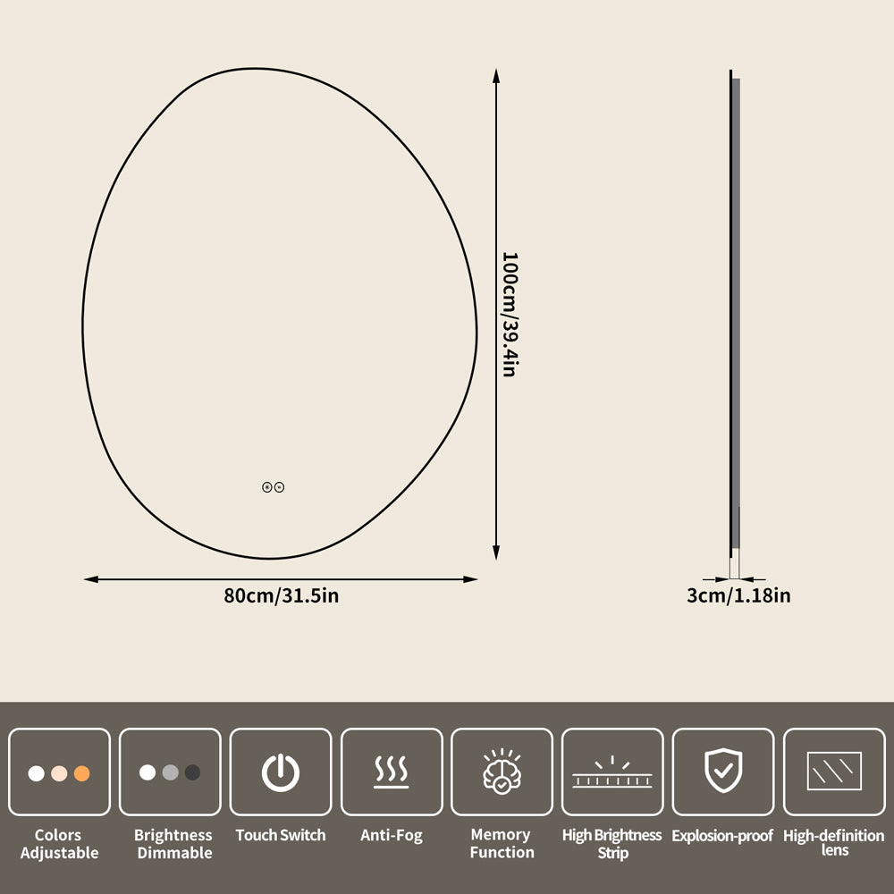 Yishare Egg-Shaped Backlit Defogging Explosion-Proof Bathroom Mirror